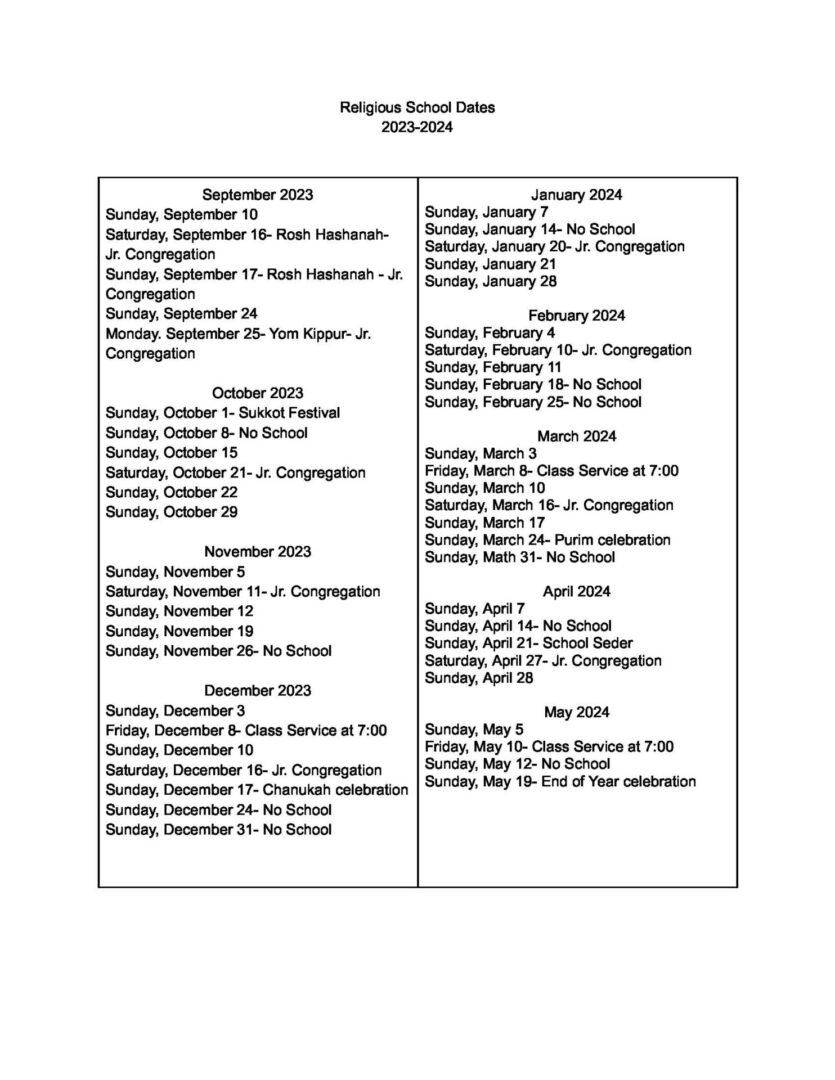 Religious School Dates 23-24 - Google Docs